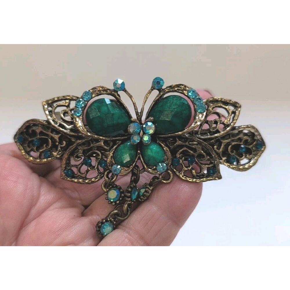 Vintage Butterfly Barrette With Rhinestones, Gold Toneâ